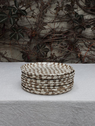 Set of four Chickedey-Checkedey plates with matching napkin rings