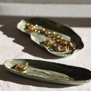 Green marbled trinket tray