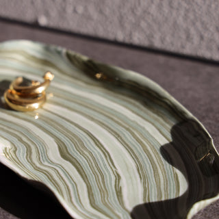 Green marbled trinket tray