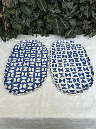 Blue and white marbled nerikomi platter and plates